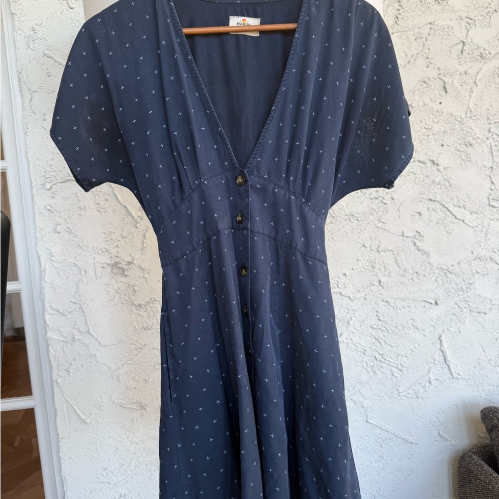 Marine Layer Navy Dress with Subtle Dot Print